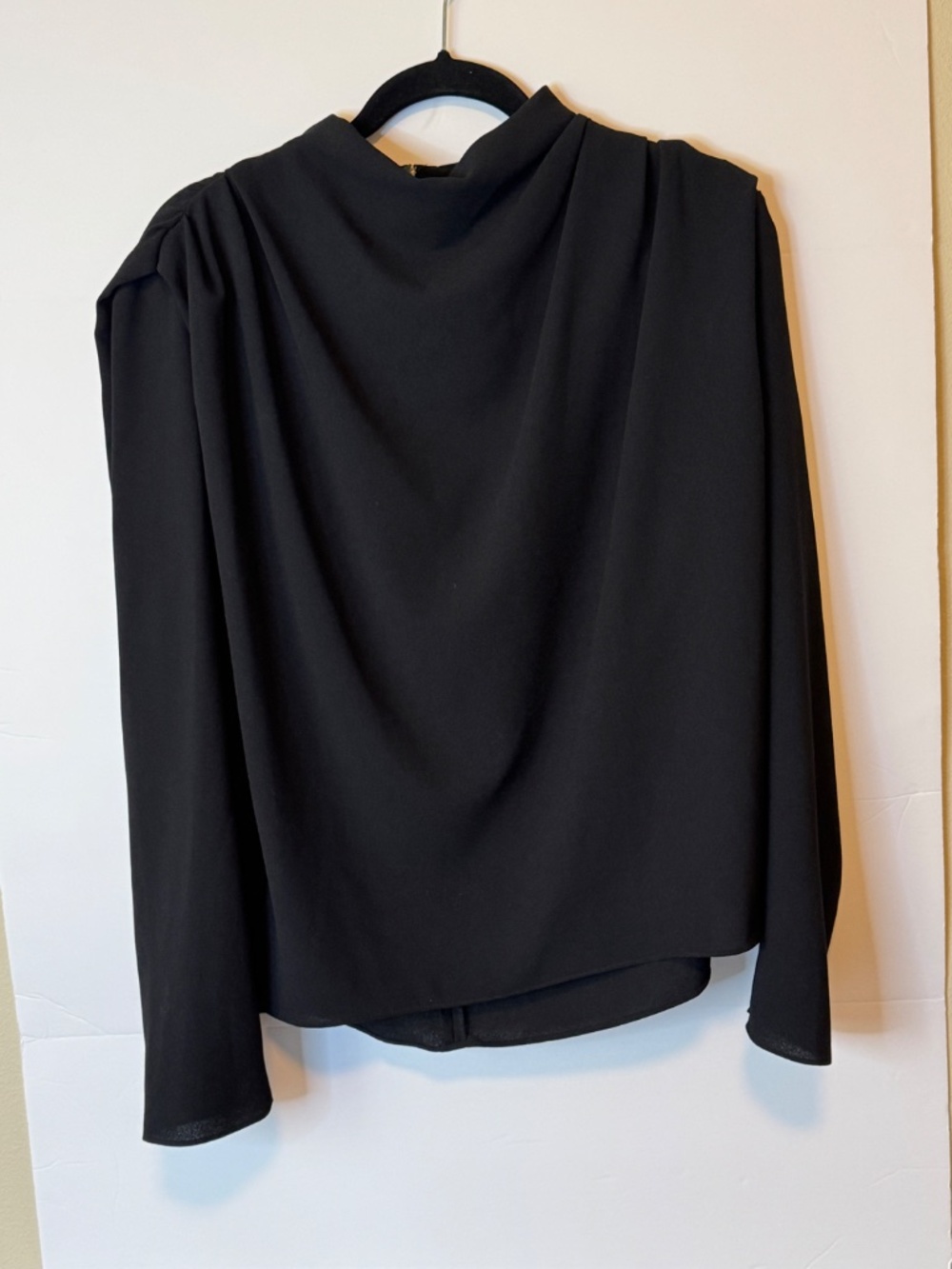 Zara NWT Black draped cowl neck long sleeved blouse Size Large